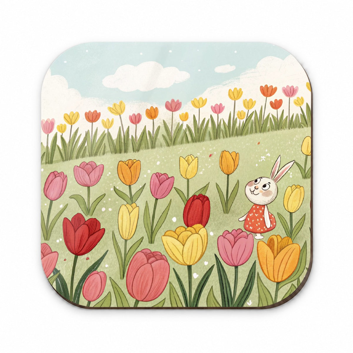 Field Of Tulips And Bunny Flowers Fridge Magnet