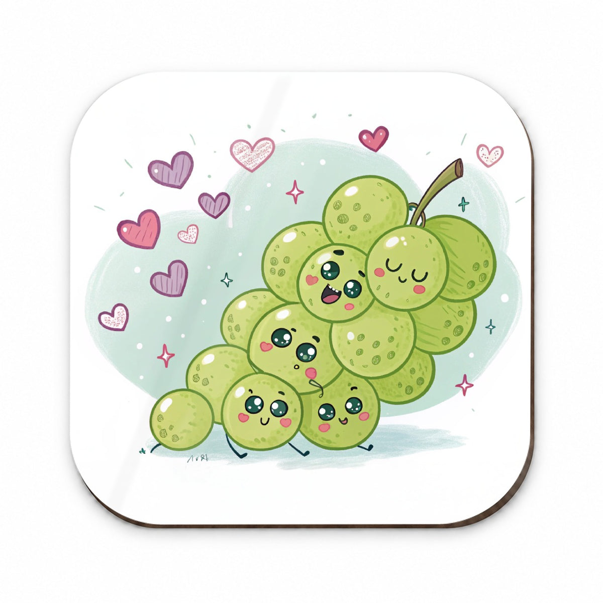 Kawaii Green Grapes And Hearts Fridge Magnet