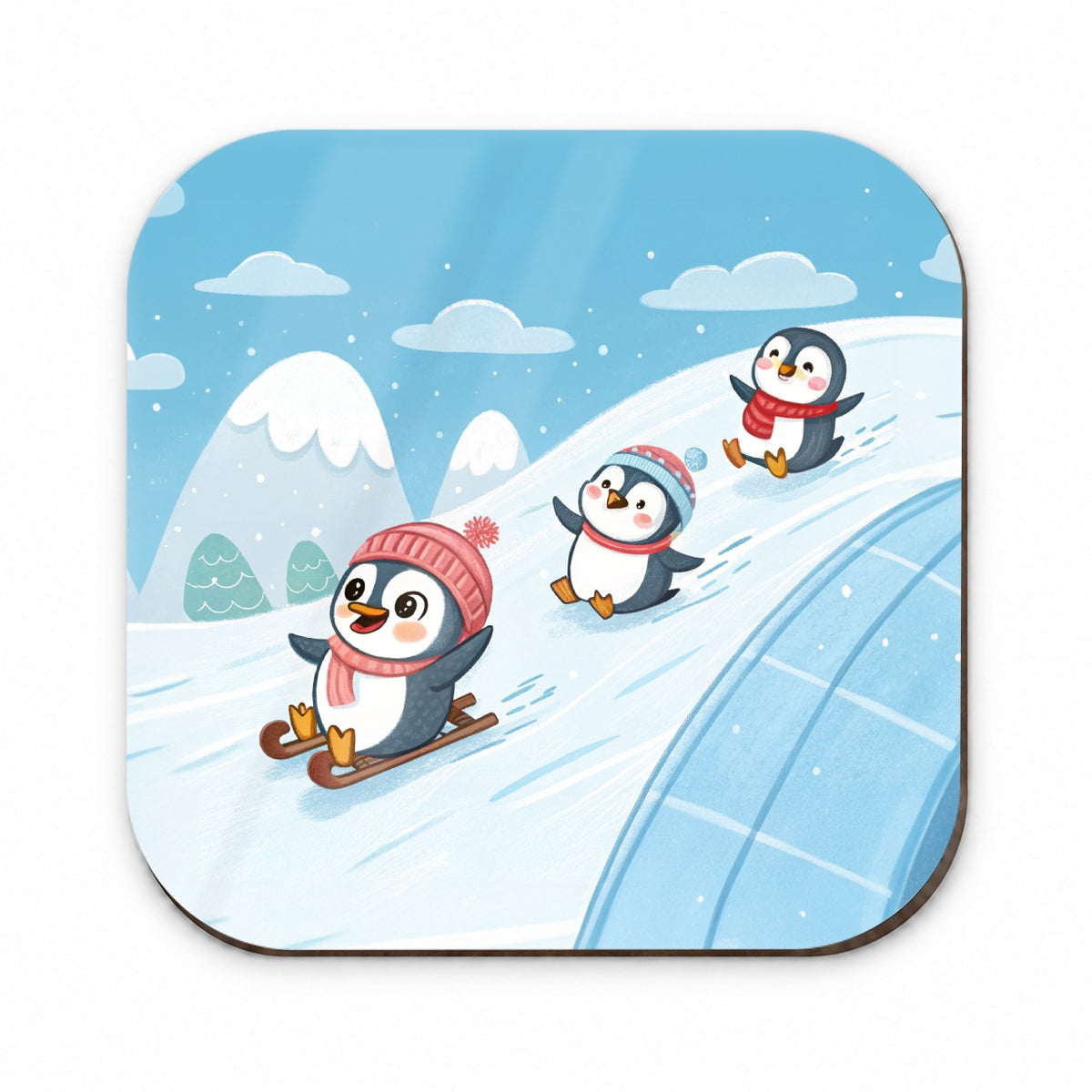 Kawaii Penguins Sledding Snow Fridge Magnet