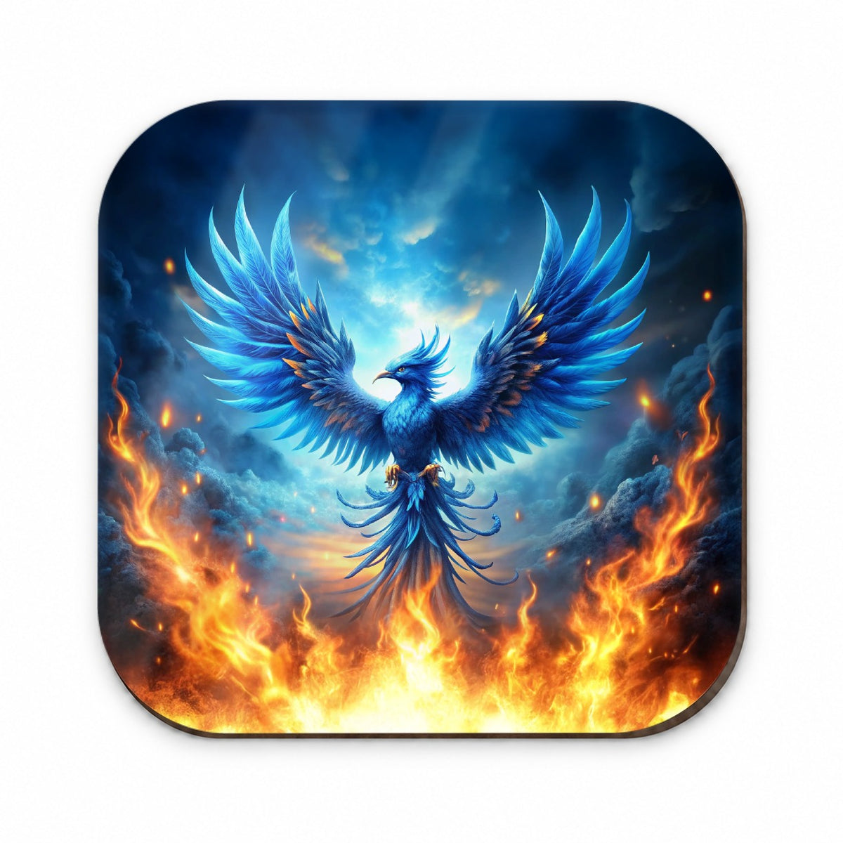 Blue Flaming Phoenix Rising From Ashes Fantasy Bird Fridge Magnet