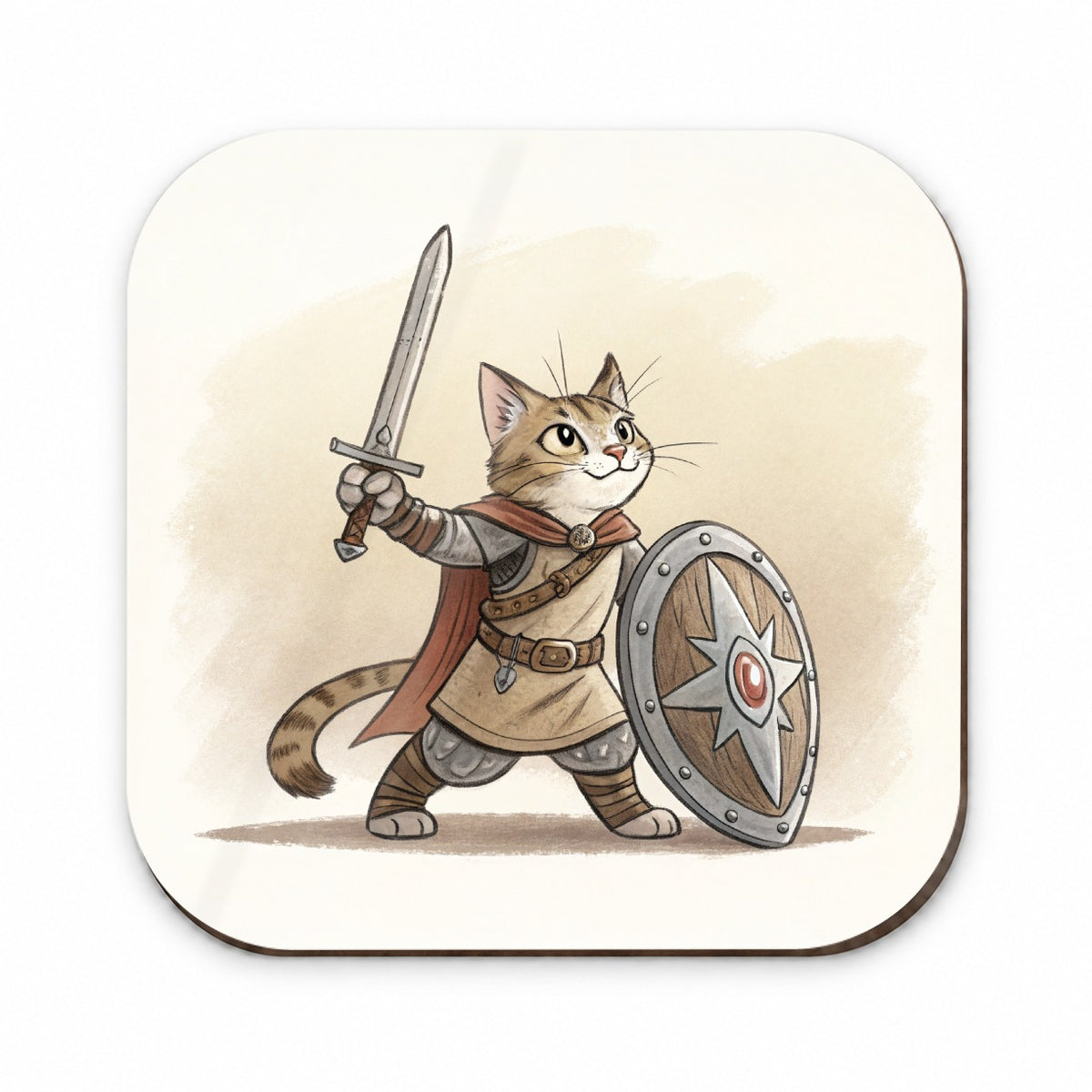 Cat With Sword And Shield Fantasy Medieval Cartoon Fridge Magnet
