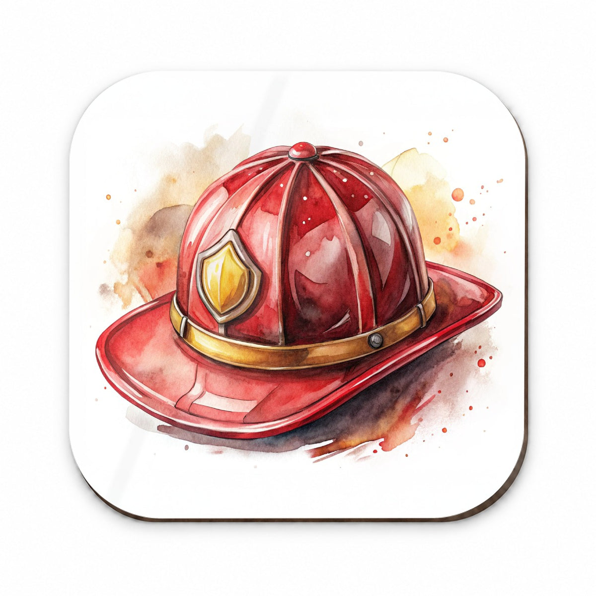 Classic Red Firefighter Fireman Helmet Watercolor Fridge Magnet