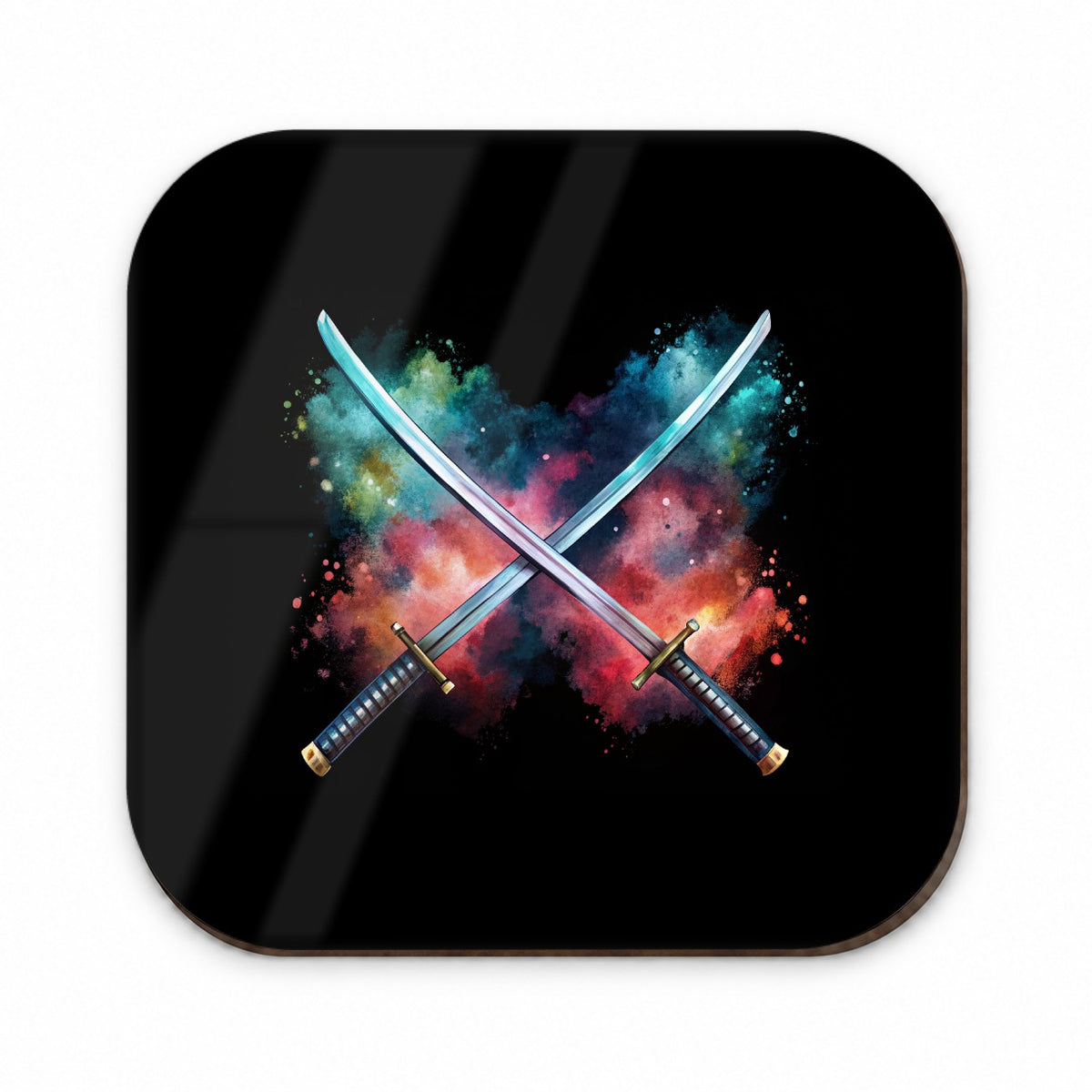 Crossed Katana Samurai Ninja Swords Black Watercolor Fridge Magnet