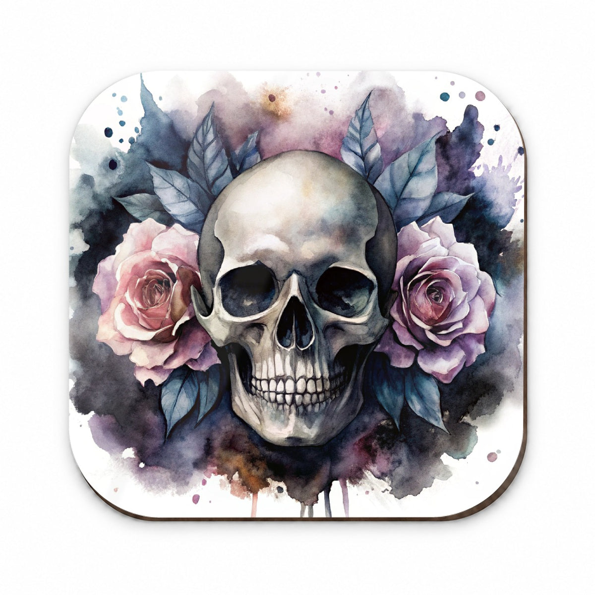 Death Skull Roses Black Watercolor Fridge Magnet