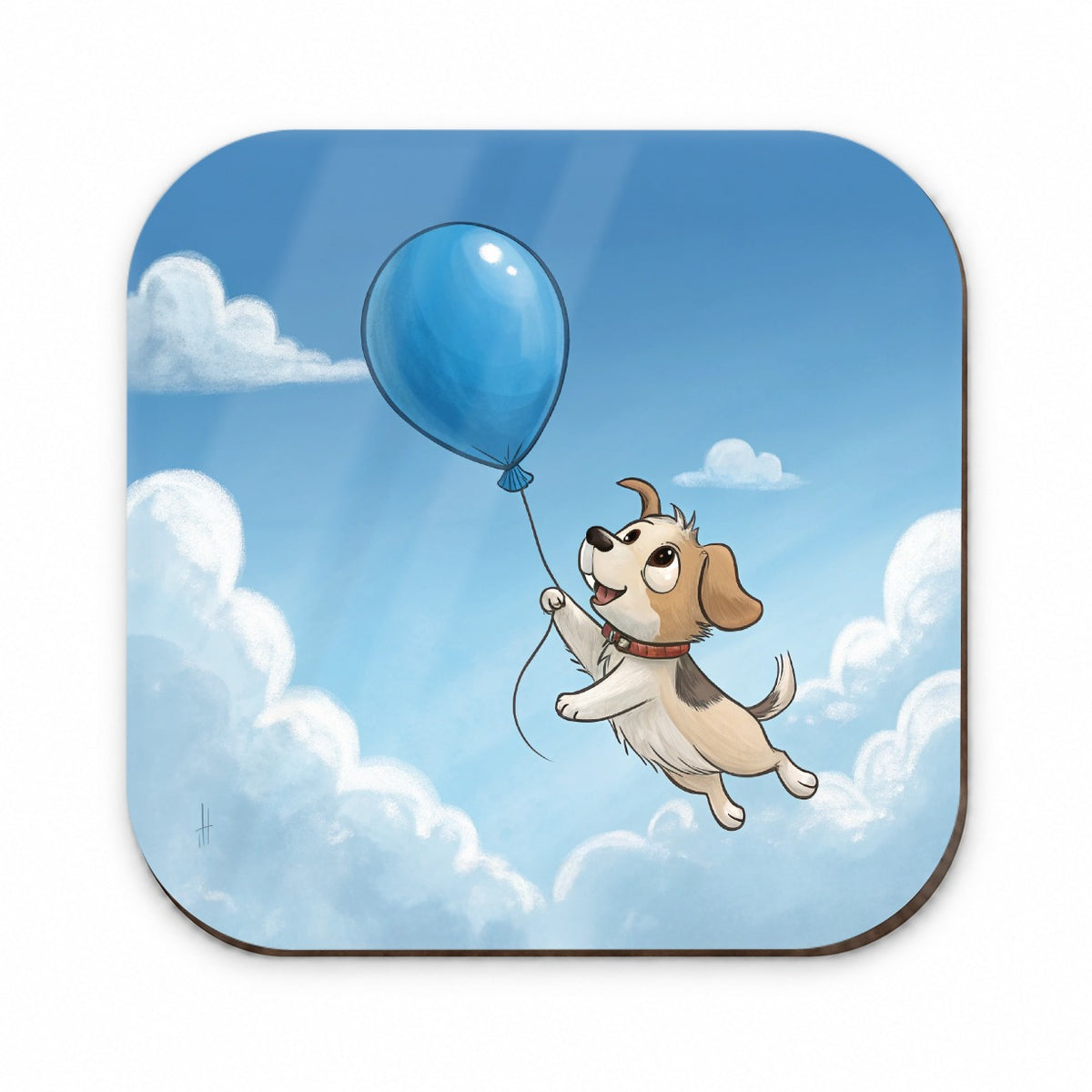 Dog Carried by Blue Balloon into the Sky Fridge Magnet