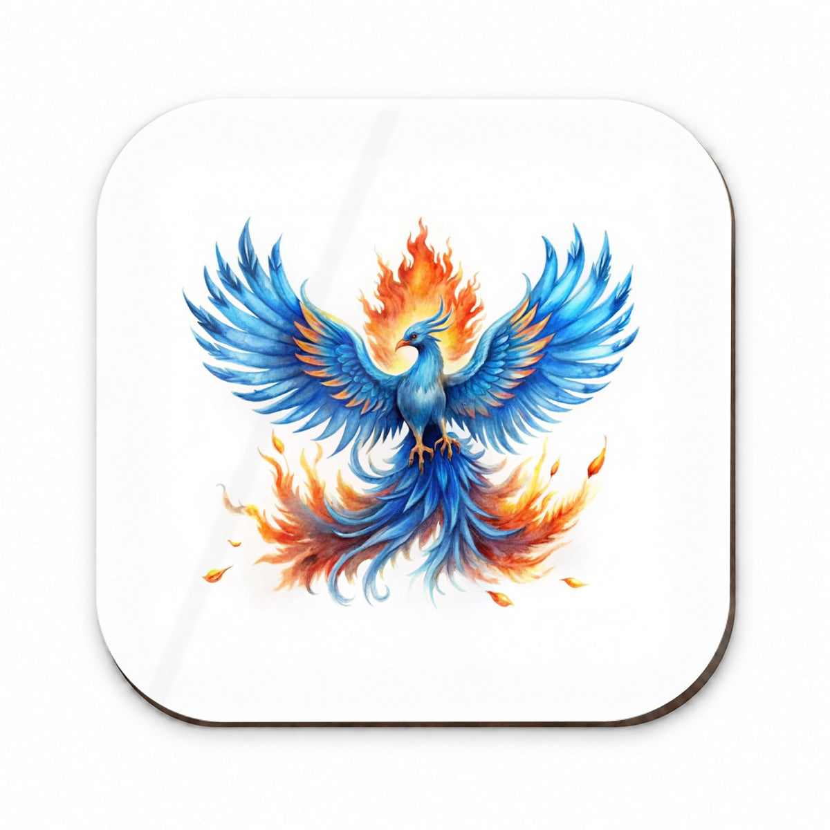 Flaming Blue Phoenix Rising Fantasy Watercolor Fridge Magnet