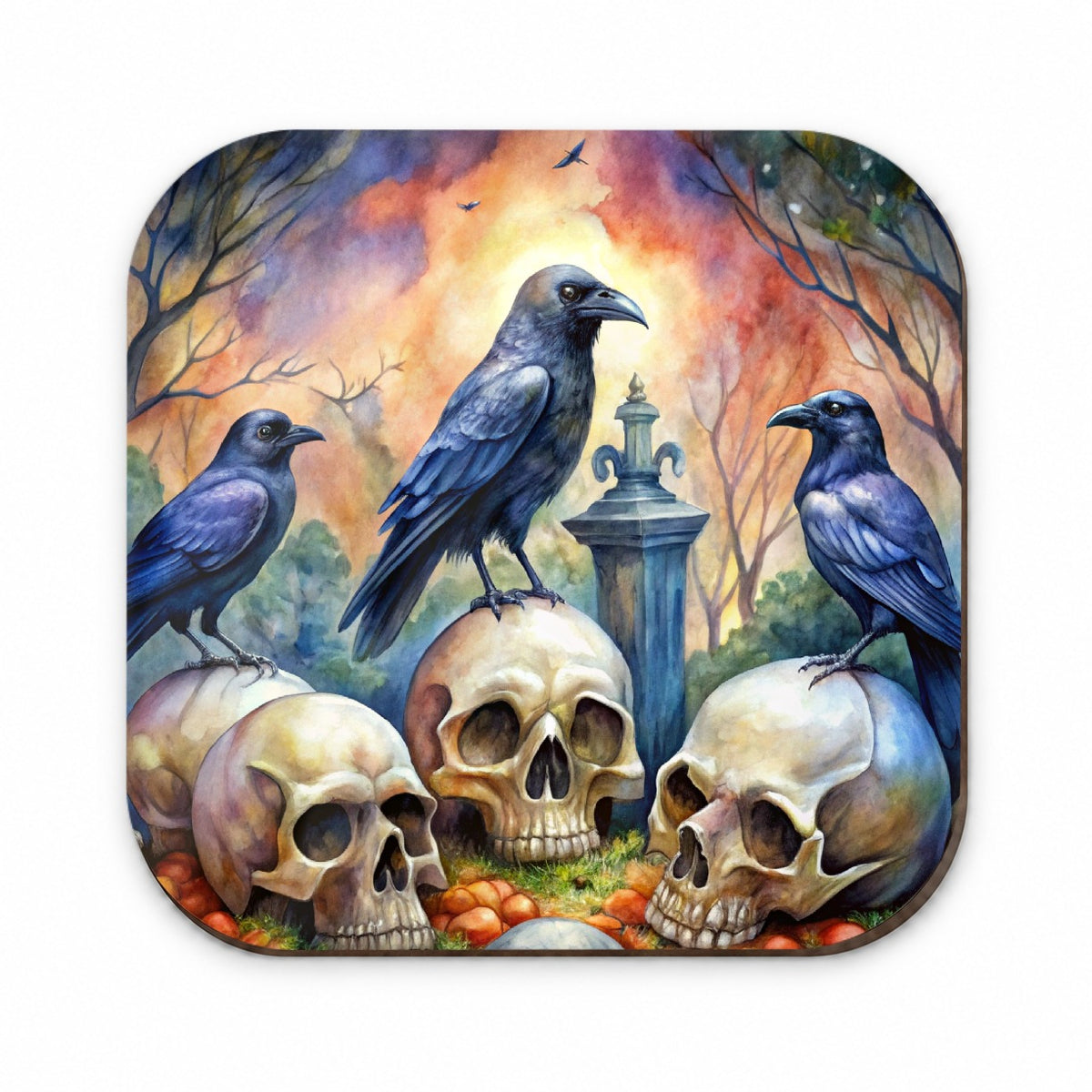 Gothic Raven Death Skulls Watercolor Fridge Magnet