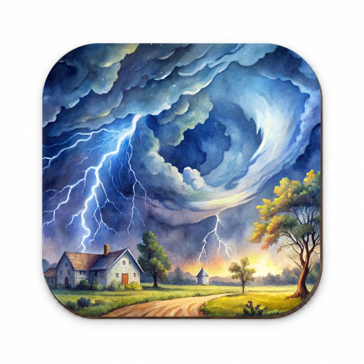 Hurricane and Lightning At Night in the Country Watercolor Fridge Magnet