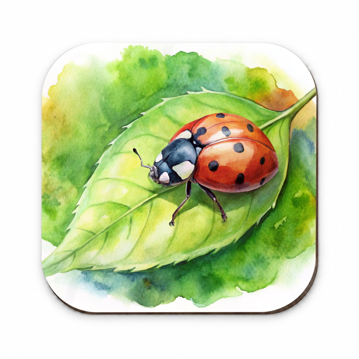 Ladybug On Leaf Watercolor Fridge Magnet