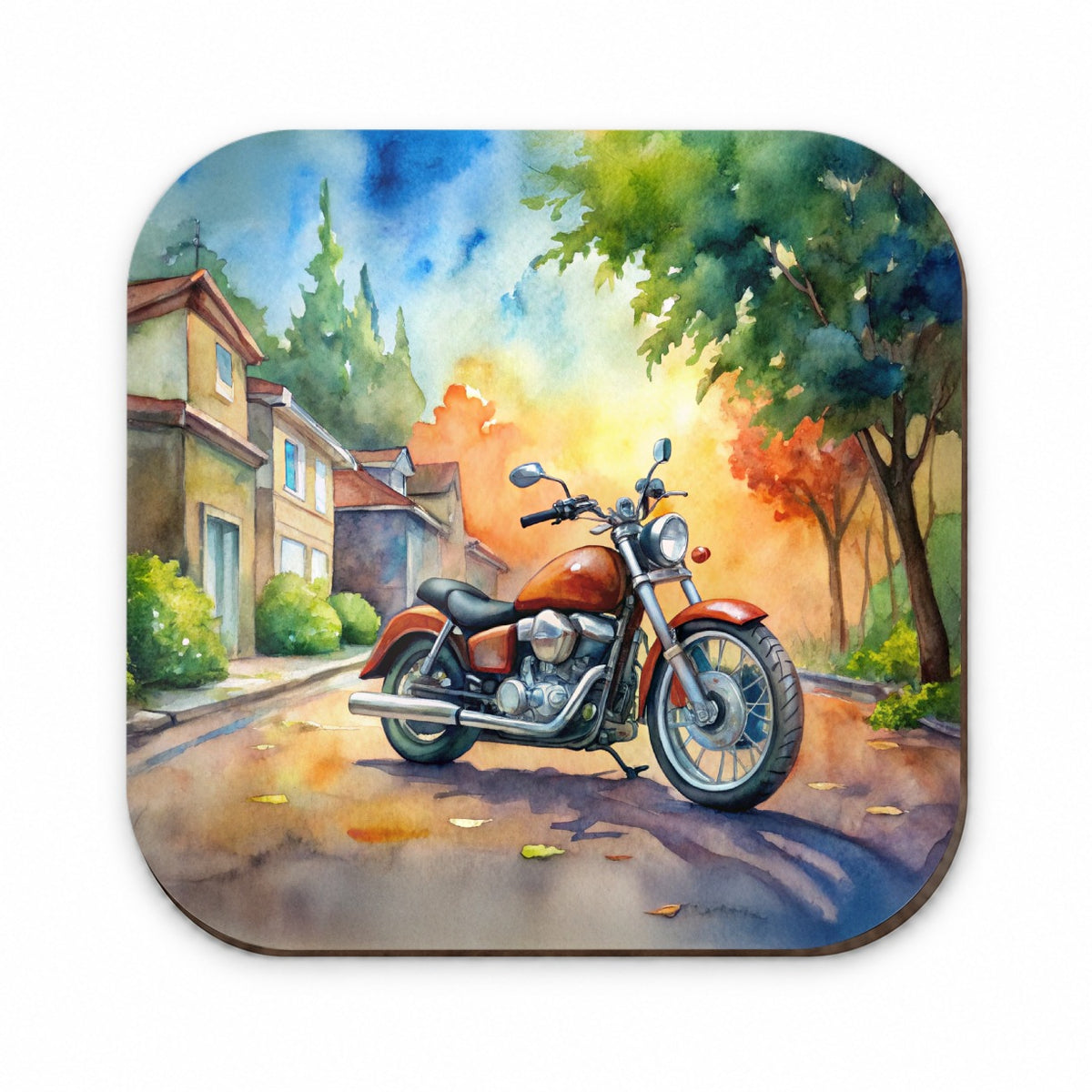 Motorcycle Watercolor Scene Fridge Magnet