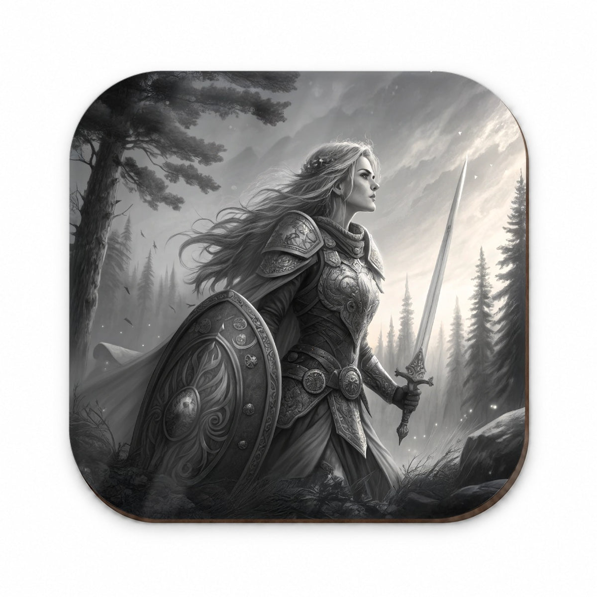 Nordic Viking Fantasy Woman Warrior Black And White Fridge Magnet