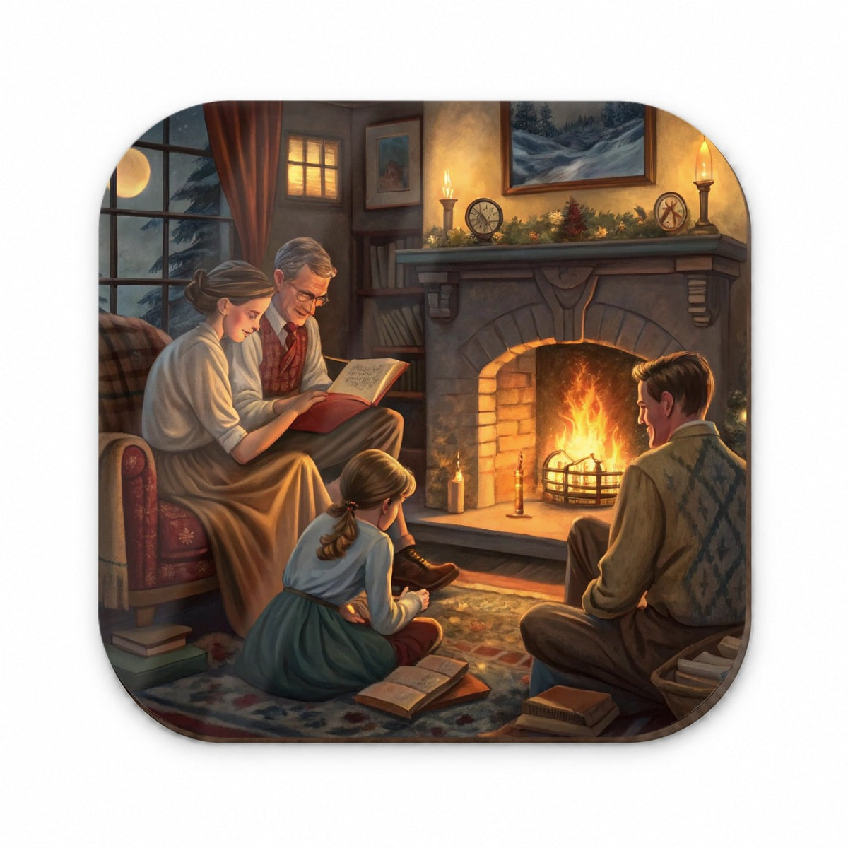 Reading by the Fireplace Americana Fridge Magnet