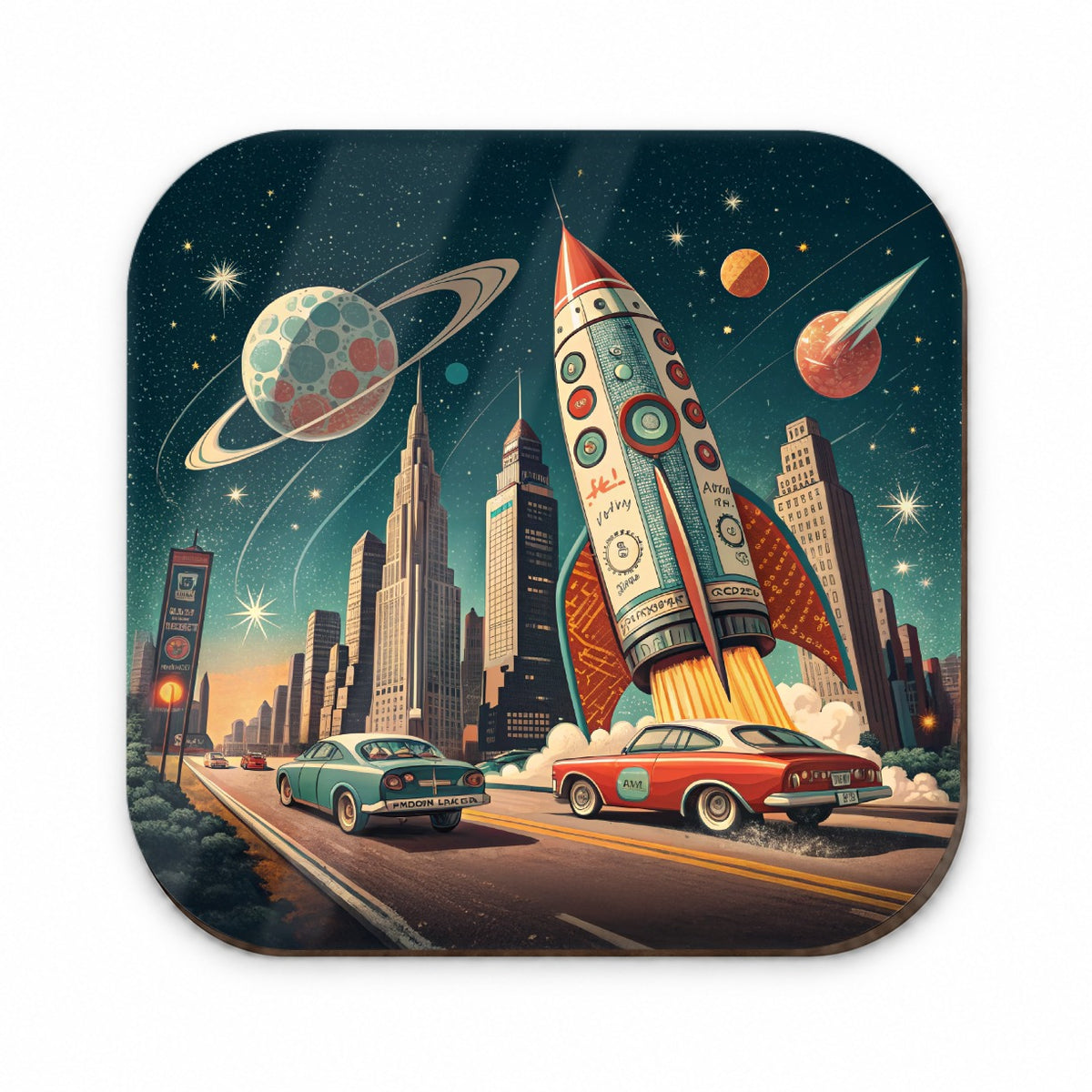 Retro Sci-fi 60's Poster Art Rocket Fridge Magnet