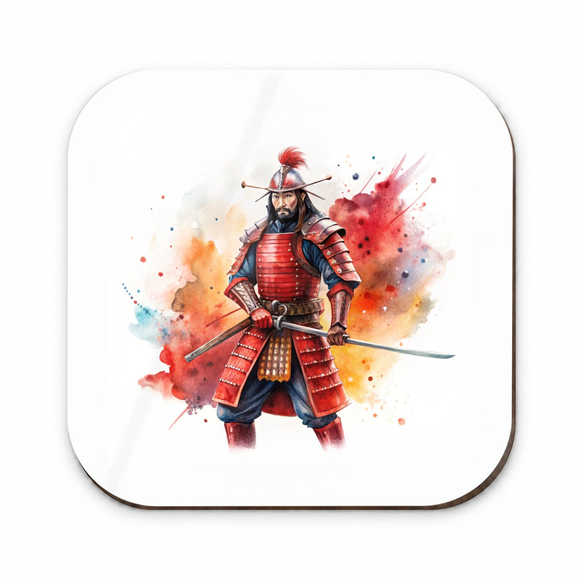 Samurai With Katana And Red Armor Watercolor Fridge Magnet