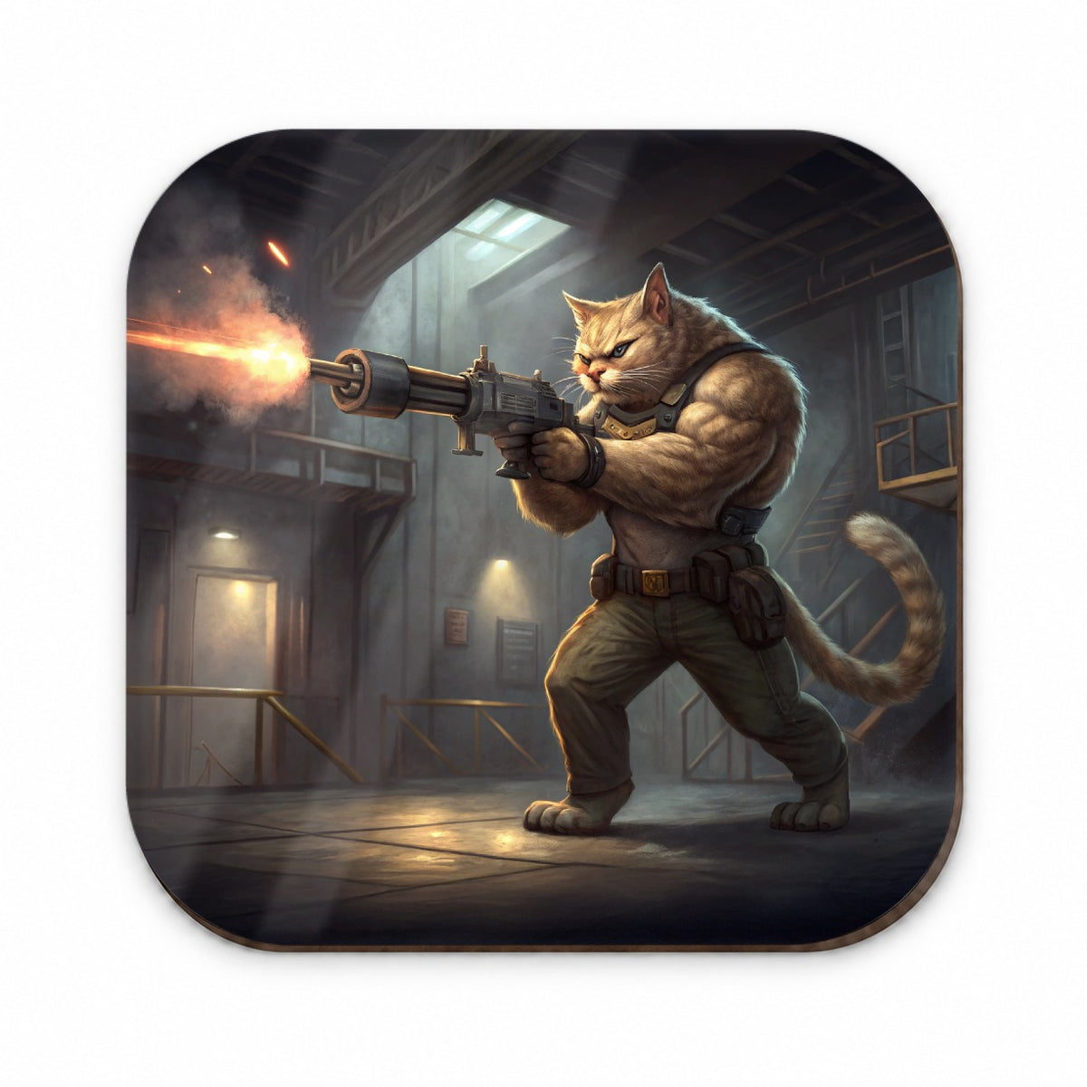 Sci-fi Action Hero Cat Shooting A Machine Gun Fridge Magnet