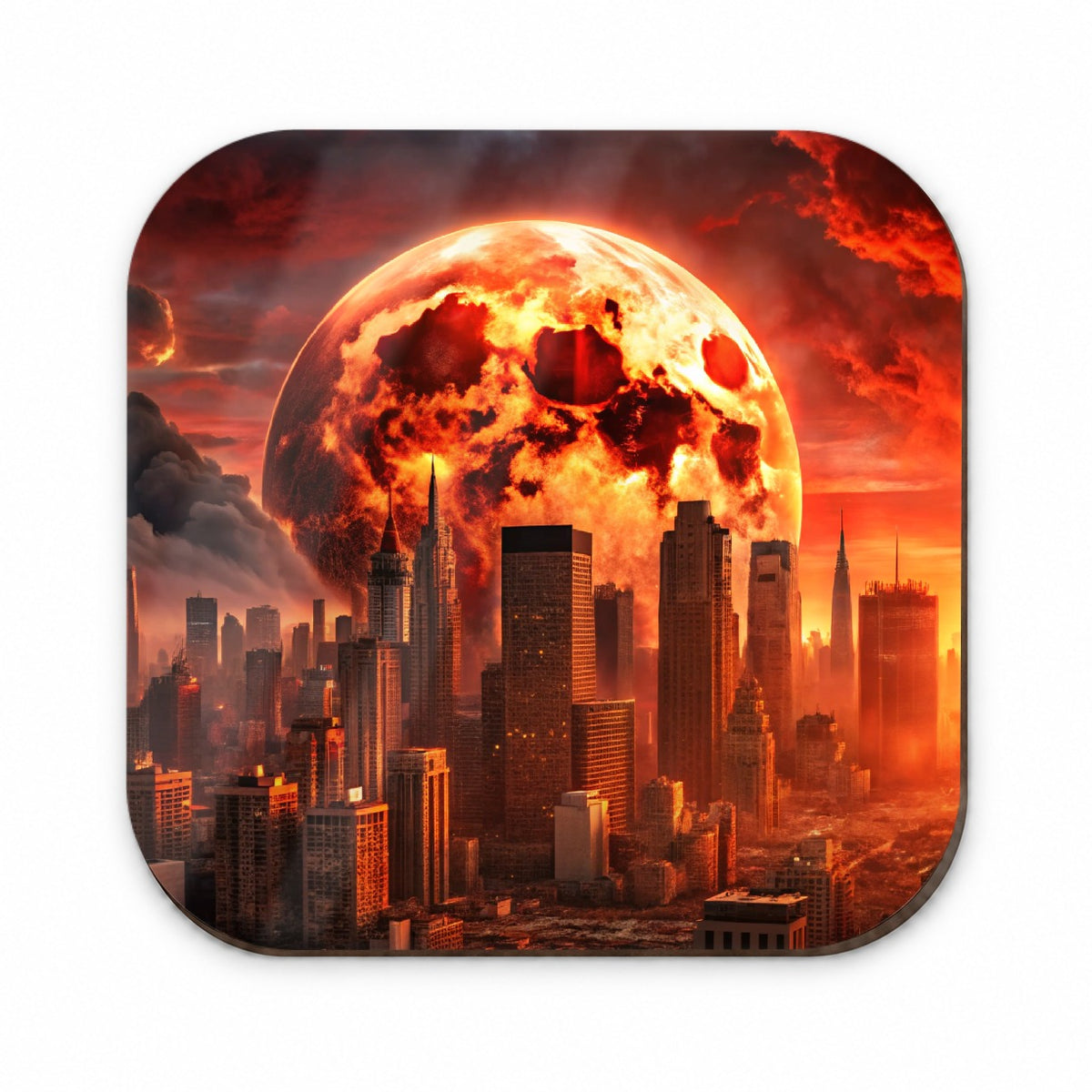 Sci-fi Apocalypse Cityscape Under A Red Full Moon Fridge Magnet