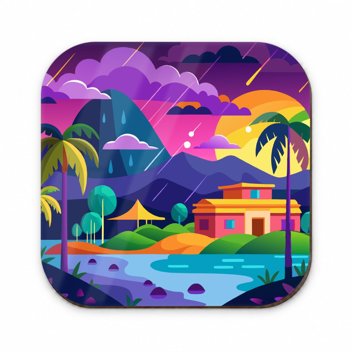 Vibrant Colored Tropical Monsoon Raining Landscape Fridge Magnet