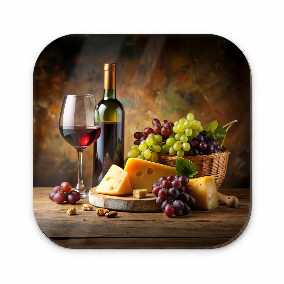 Wine Cheese Grapes Rustic Setting Fridge Magnet