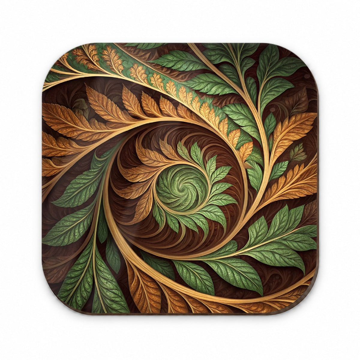 Abstract Brown Green Leaves Swirl Fridge Magnet