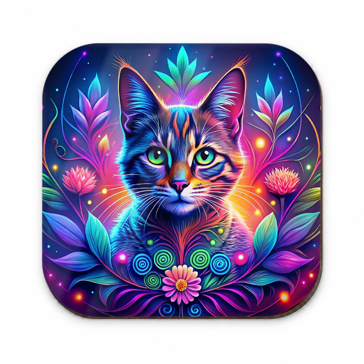 Abstract Neon Cat And Floral Design Fridge Magnet