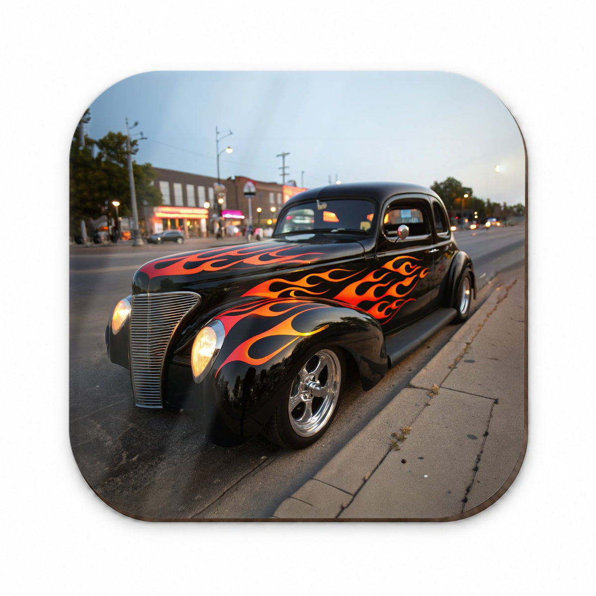 Black Hot Rod Classic Car With Flames Fridge Magnet