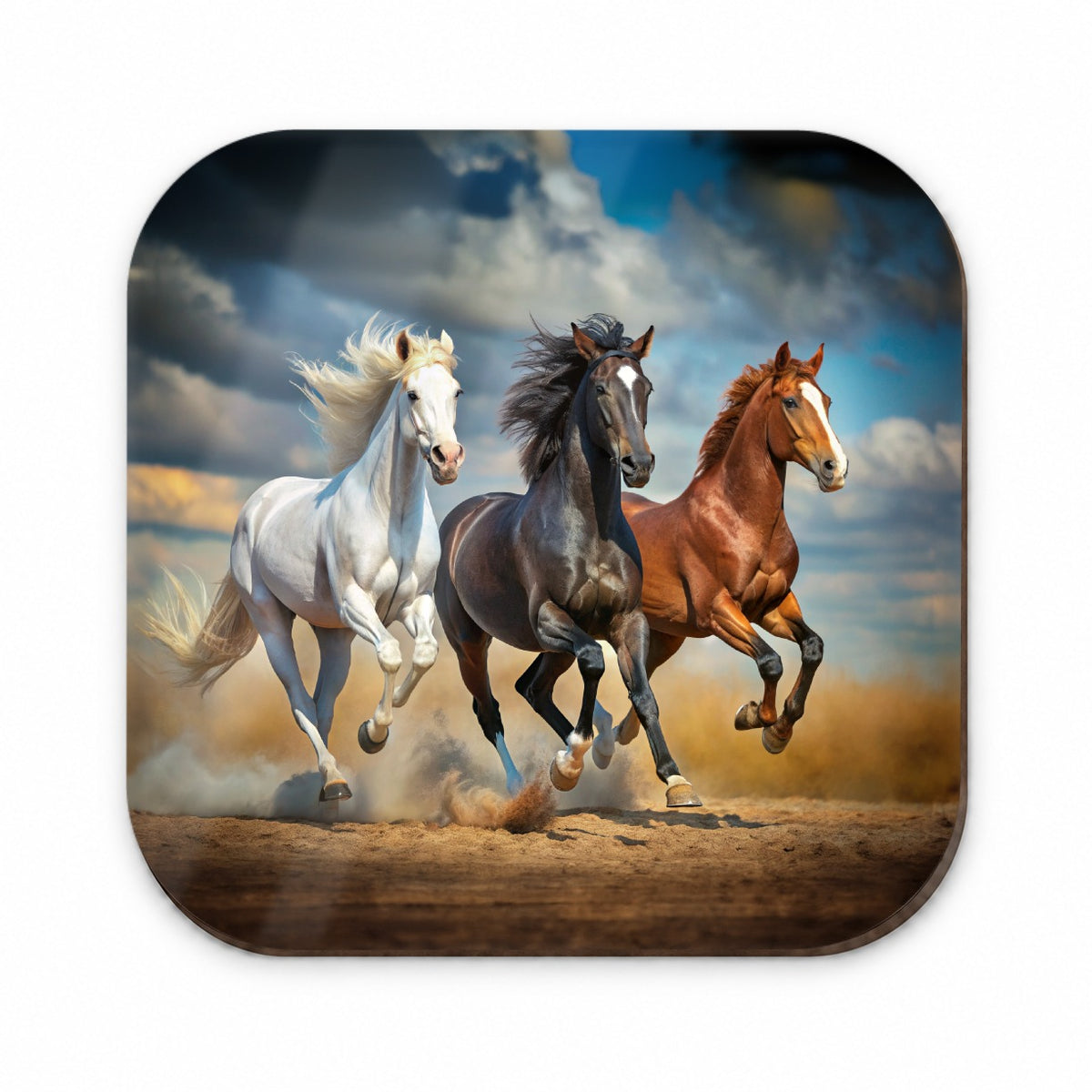 Black White and Brown Horses Galloping Fridge Magnet