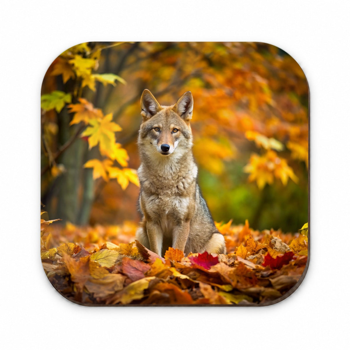 Coyote Sitting In The Fall Leaves Fridge Magnet