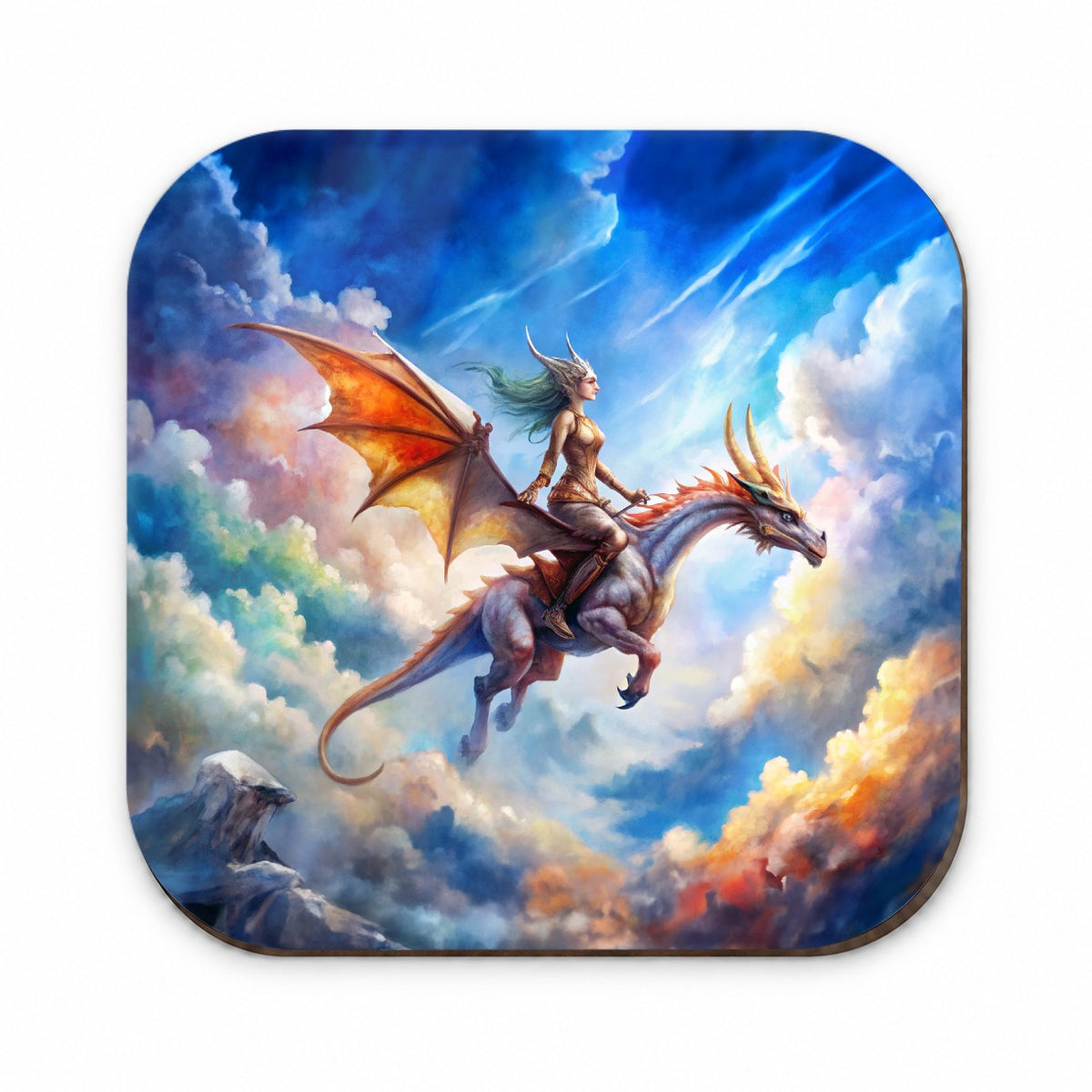 Dragon and Rider Flying Watercolor Fridge Magnet