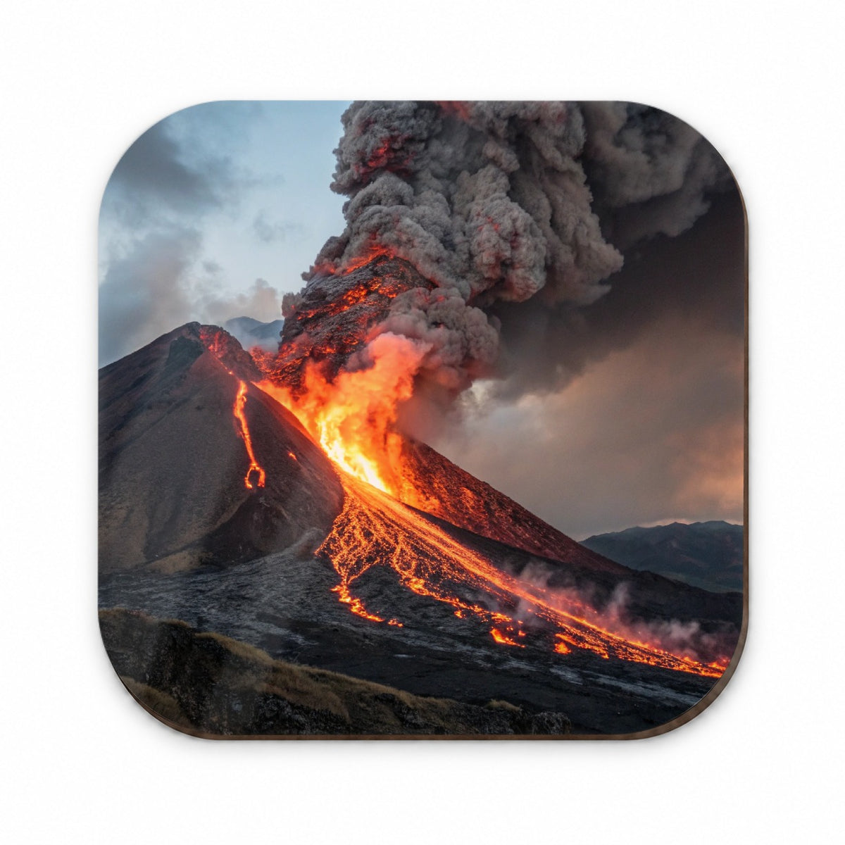 Erupting Volcano with Lava Trails Fridge Magnet