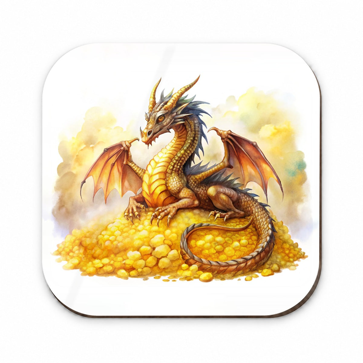 Fantasy Dragon Laying on Gold Watercolor Fridge Magnet