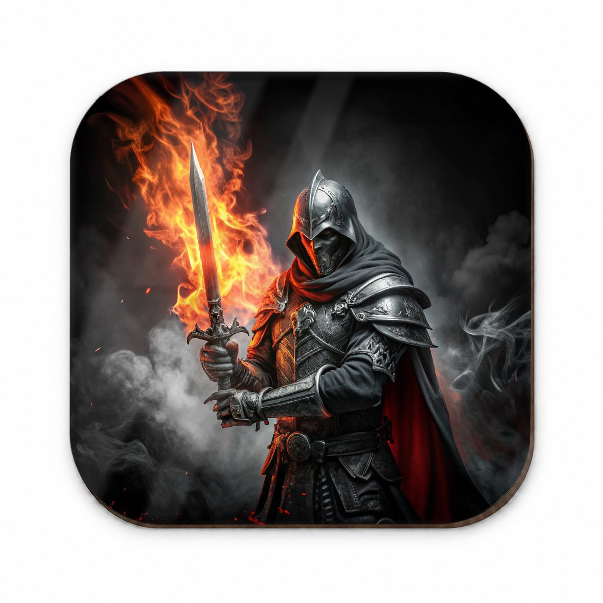 Fantasy Warrior Knight with Flaming Sword Fridge Magnet