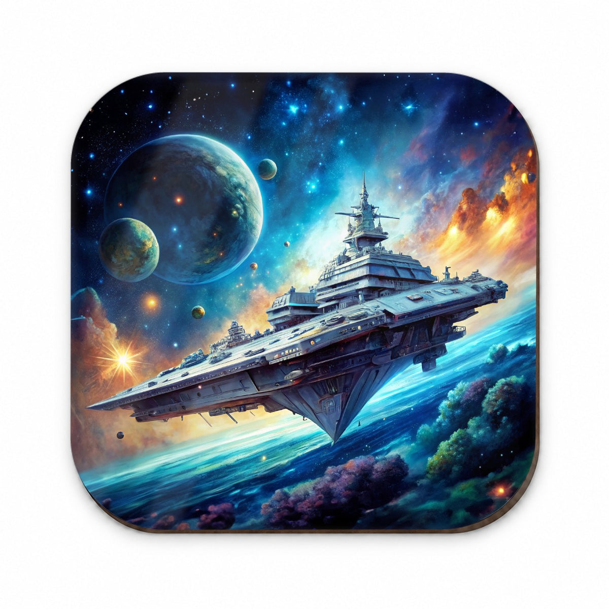 Giant Sci-Fi Warship In Space Watercolor Fridge Magnet