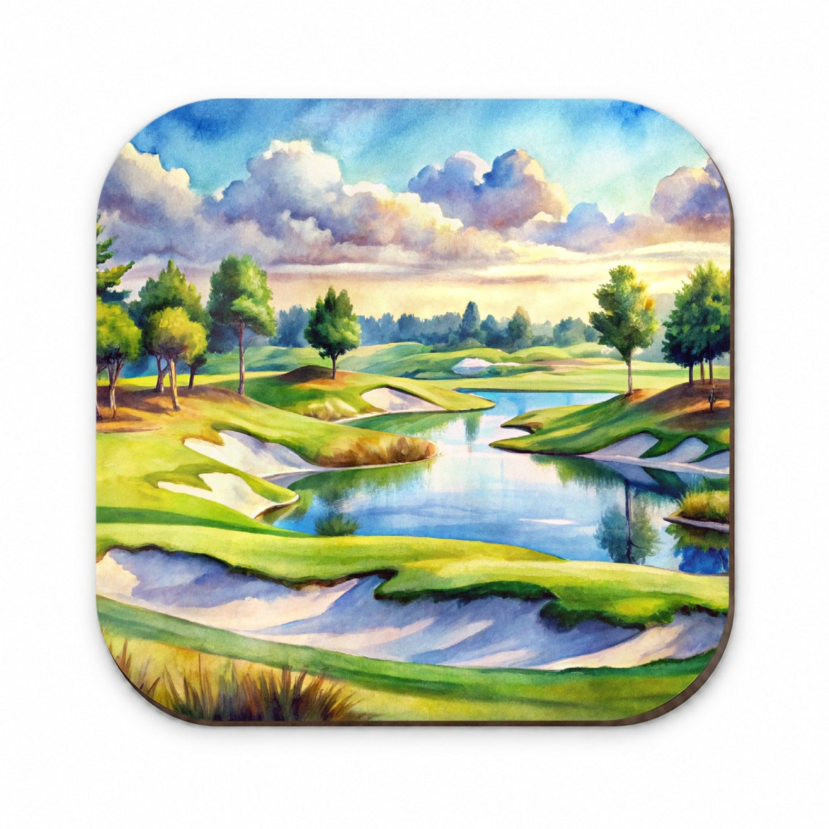 Golf Course With Sand Traps And Lake Watercolor Fridge Magnet