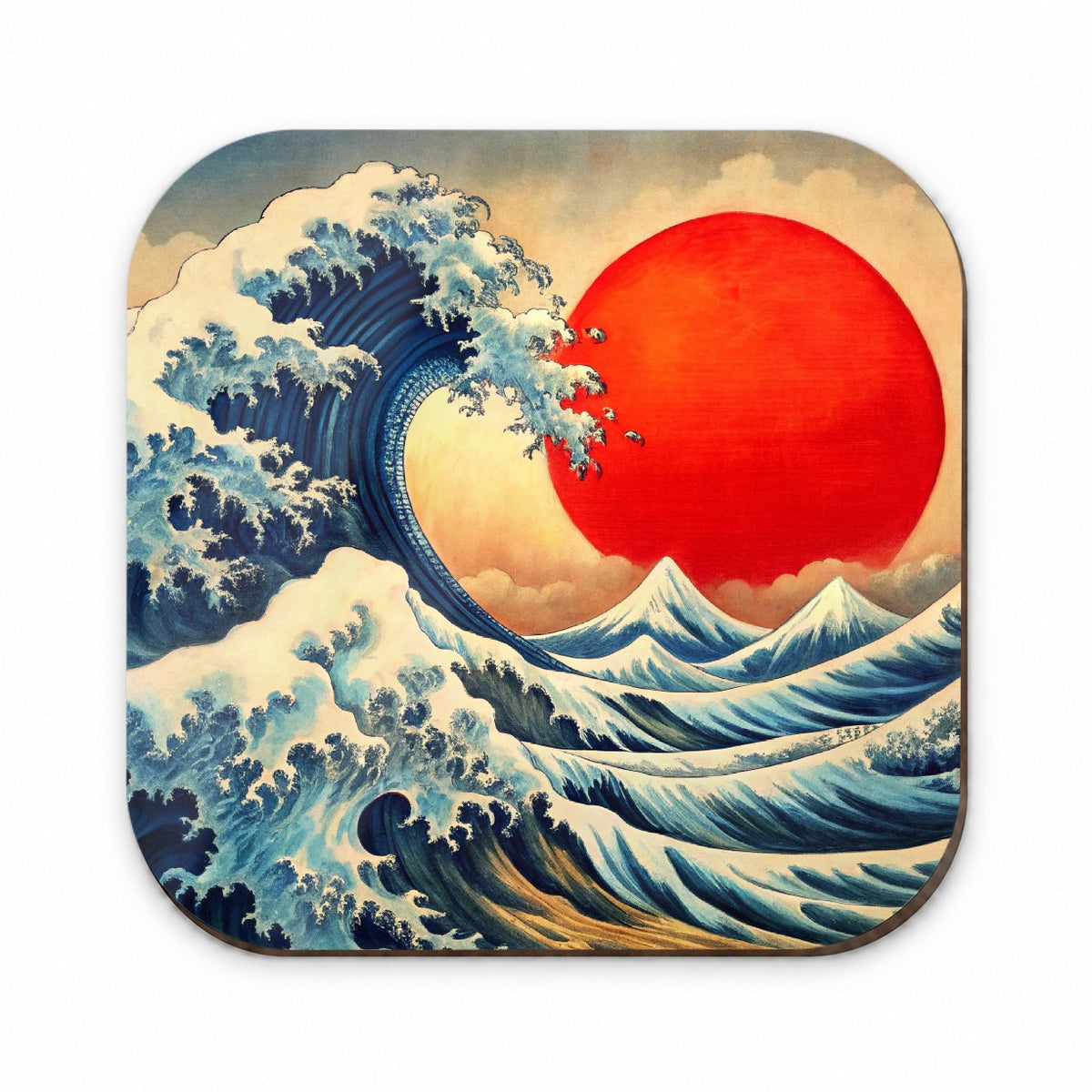 Japanese Blue Ocean Waves Large Red Sun Ink Painting Fridge Magnet