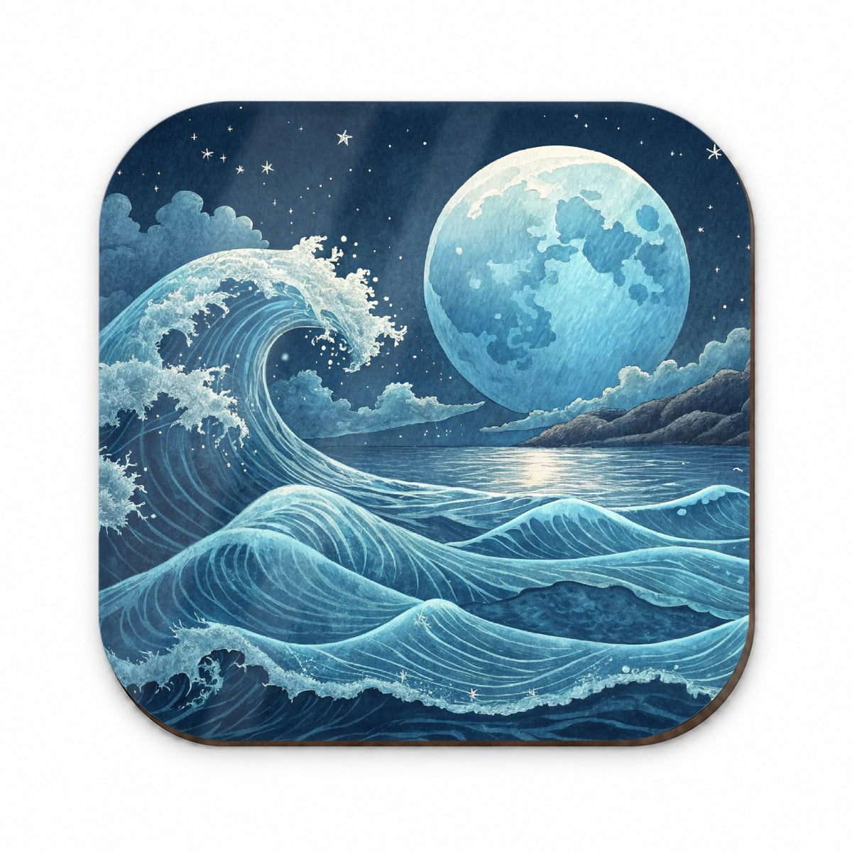 Japanese Ocean Waves Under Large Moon Fridge Magnet