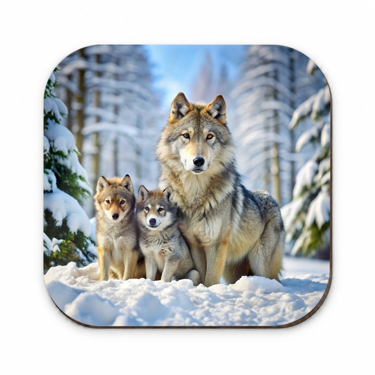 Mother Wolf And Pups In Winter Fridge Magnet