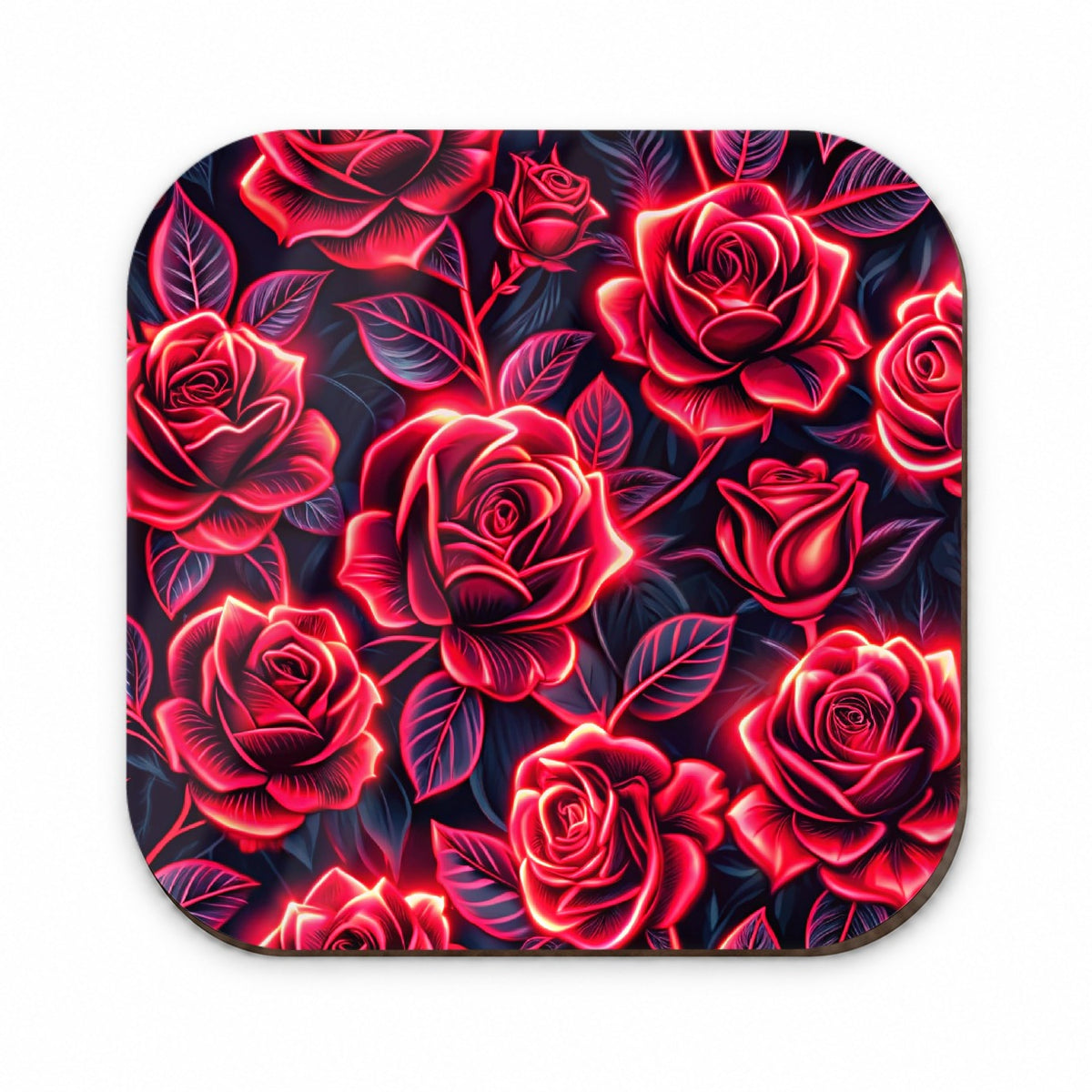 Neon Red Rose Floral Pattern Fridge Magnet