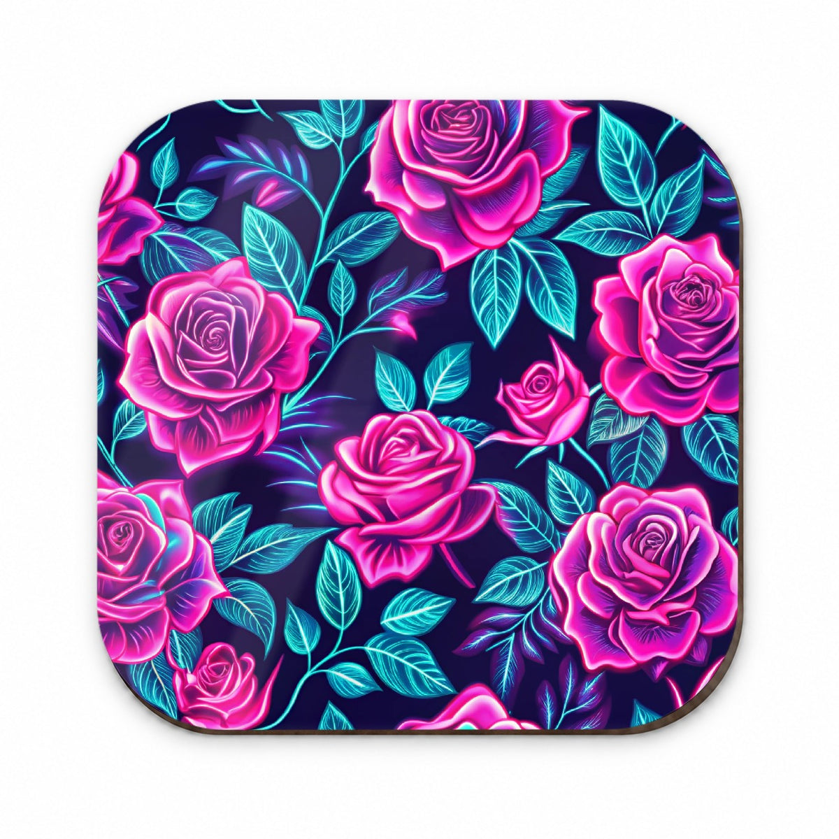 Pink Neon Rose Floral Pattern Fridge Magnet
