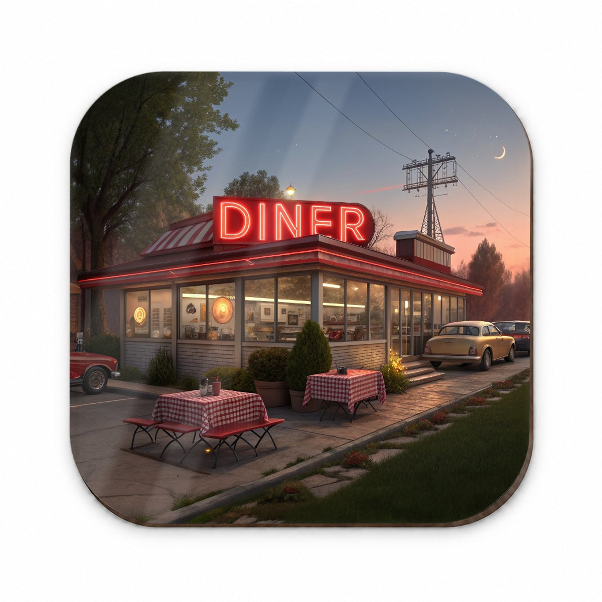 Retro Classic Roadside Dinner With Neon Sign Fridge Magnet