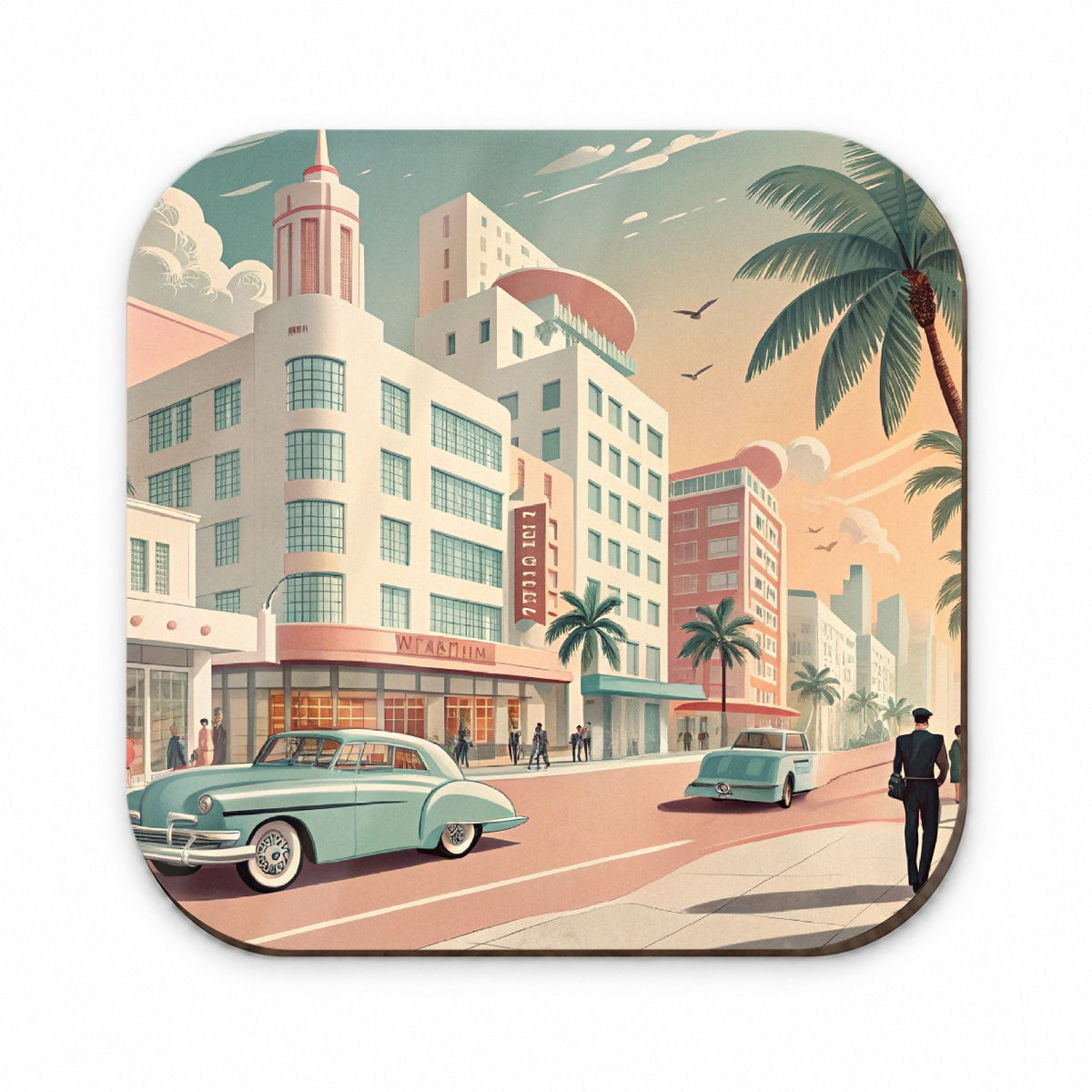 Retro Mid-Century Pastel Cityscape Fridge Magnet
