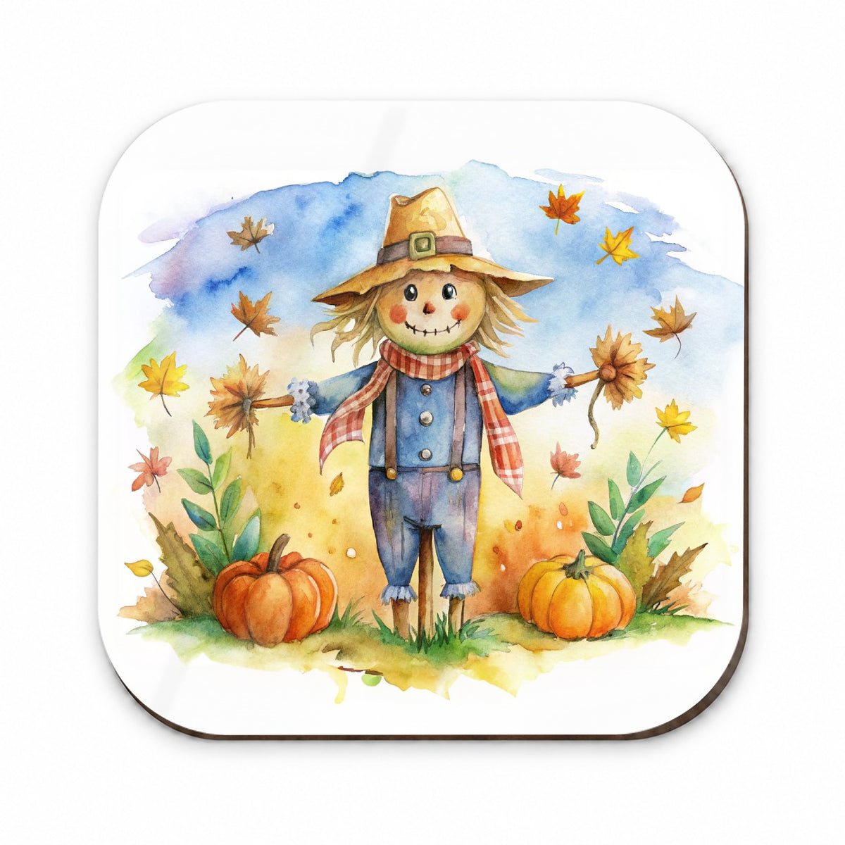 Scarecrow and Pumpkins Fall Watercolor Fridge Magnet
