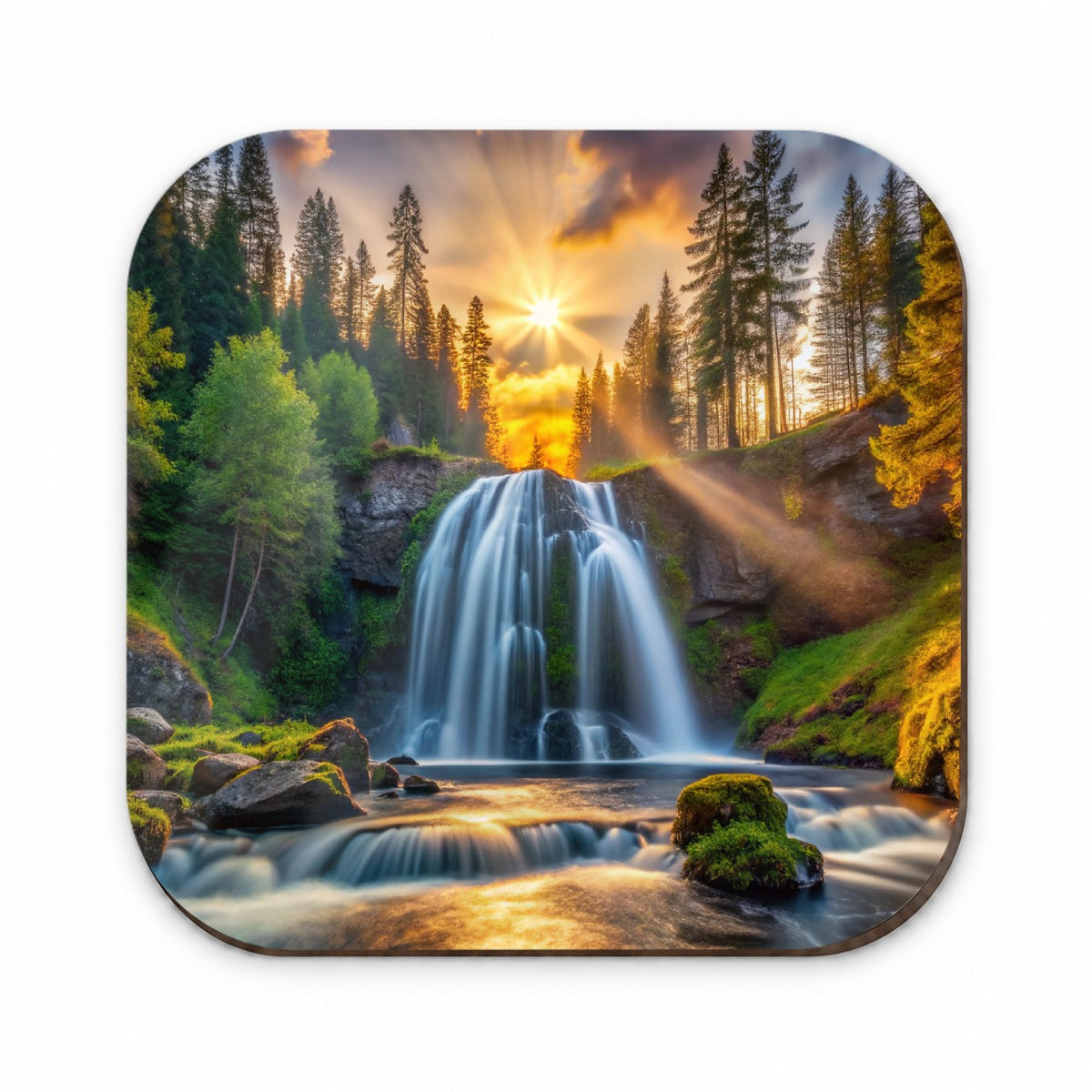 Waterfall In The Forest At Sunset Fridge Magnet