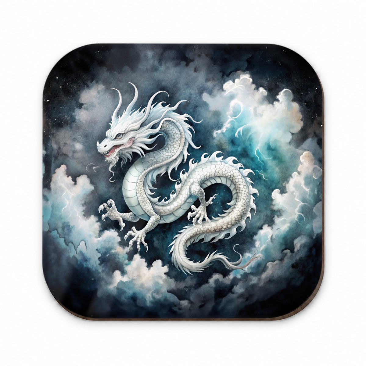 White Asian Dragon On Black Watercolor Fridge Magnet