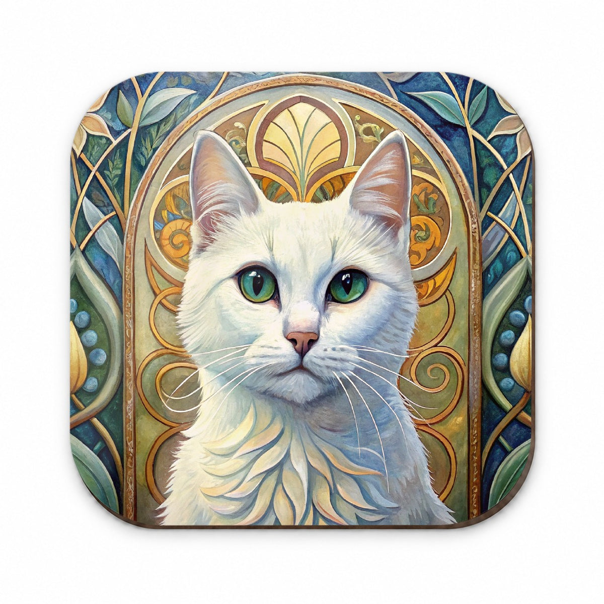 White Cat Art Nouveau Fridge Magnet
