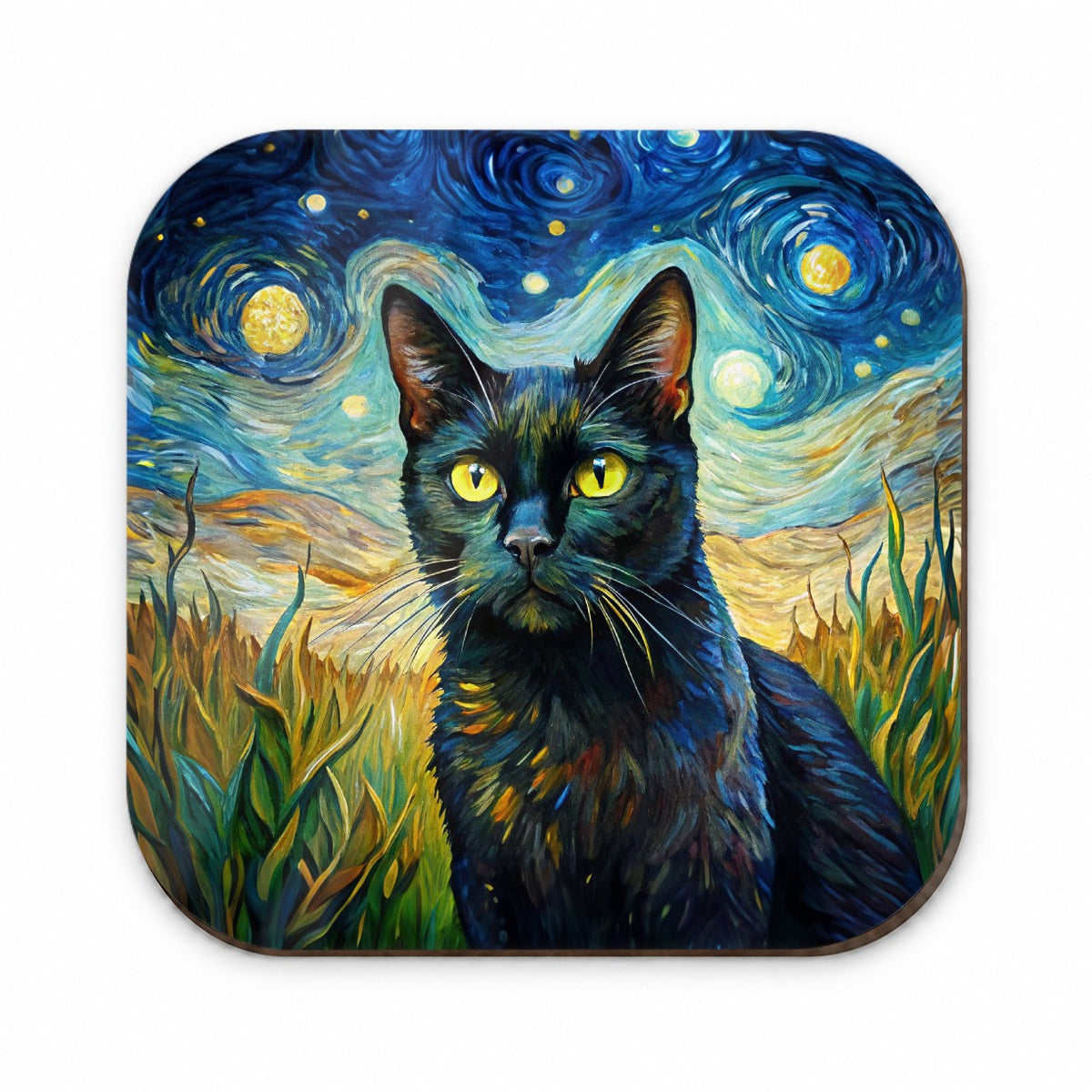 Black Cat Van Gogh Style Painting Fridge Magnet