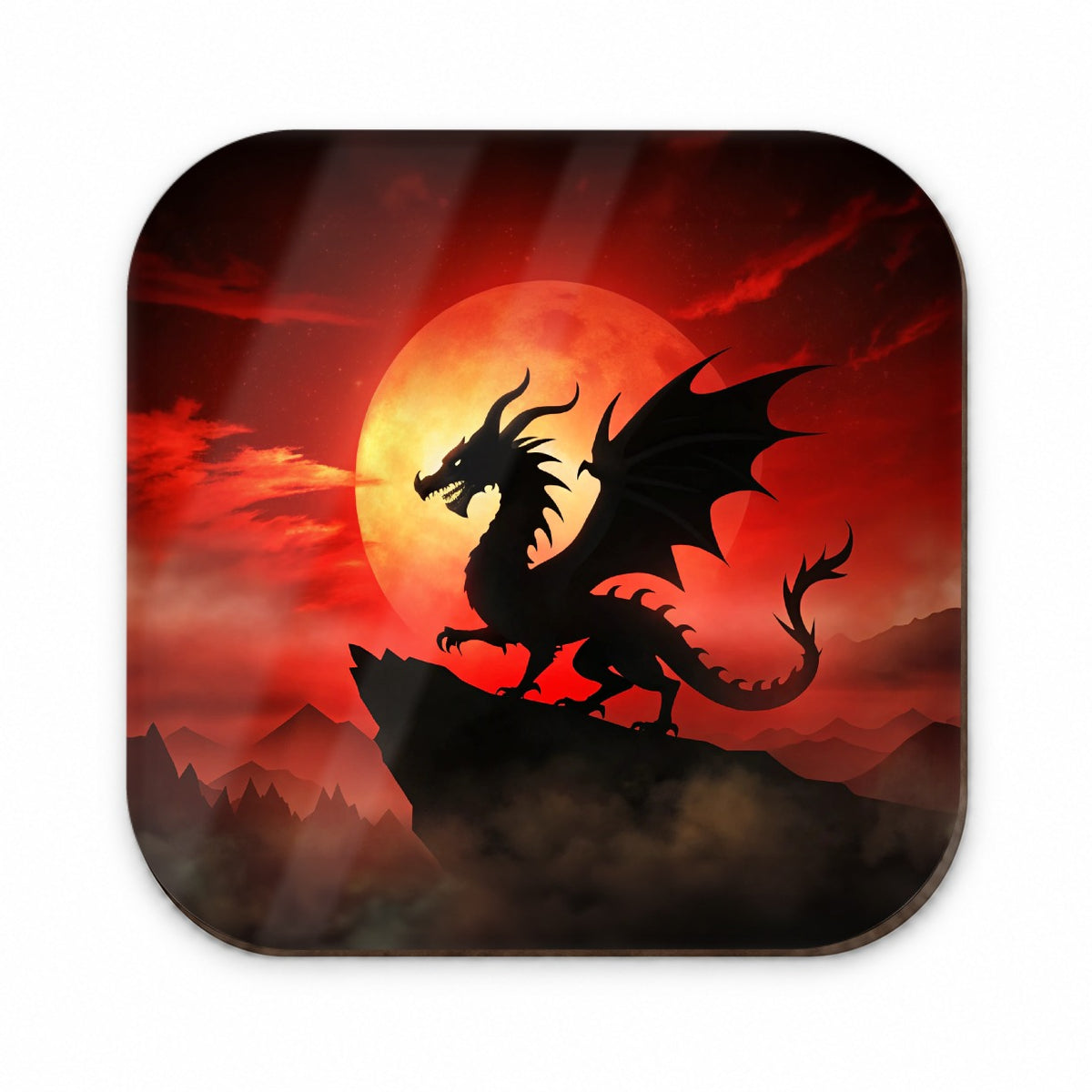 Dragon Silhouette Against A Red Sky Fridge Magnet