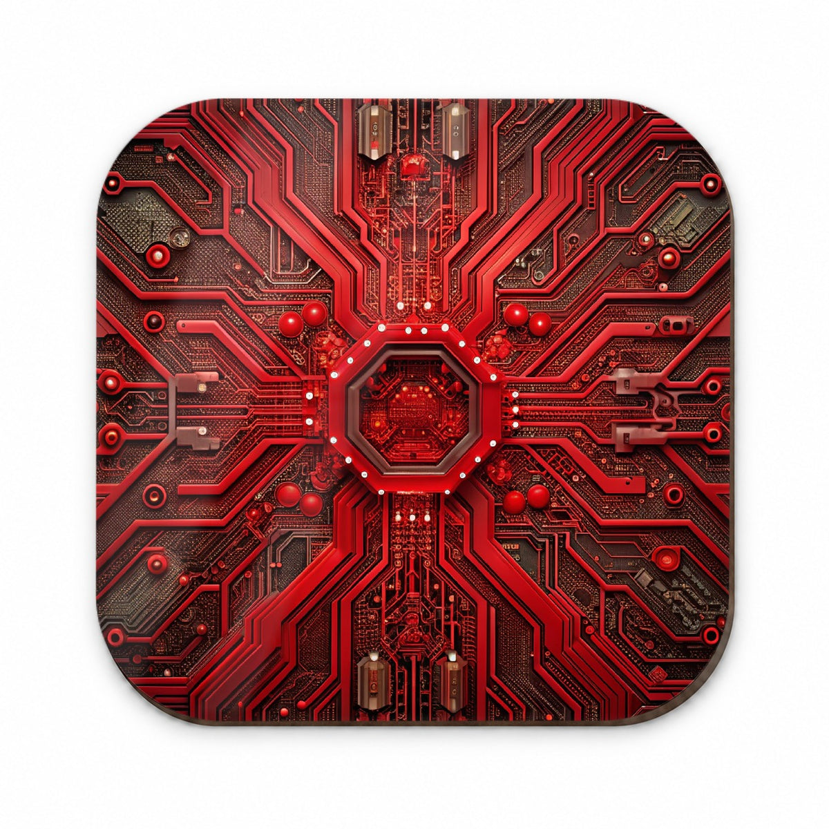 Intricate Red Circuit Board Fridge Magnet
