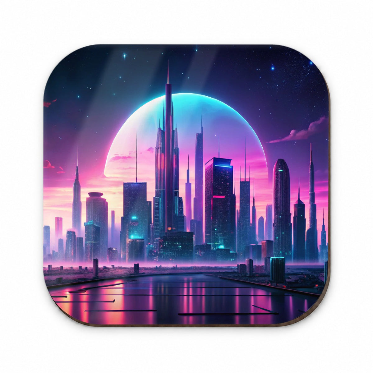 Purple Neon Sci-fi City Horizon Fridge Magnet
