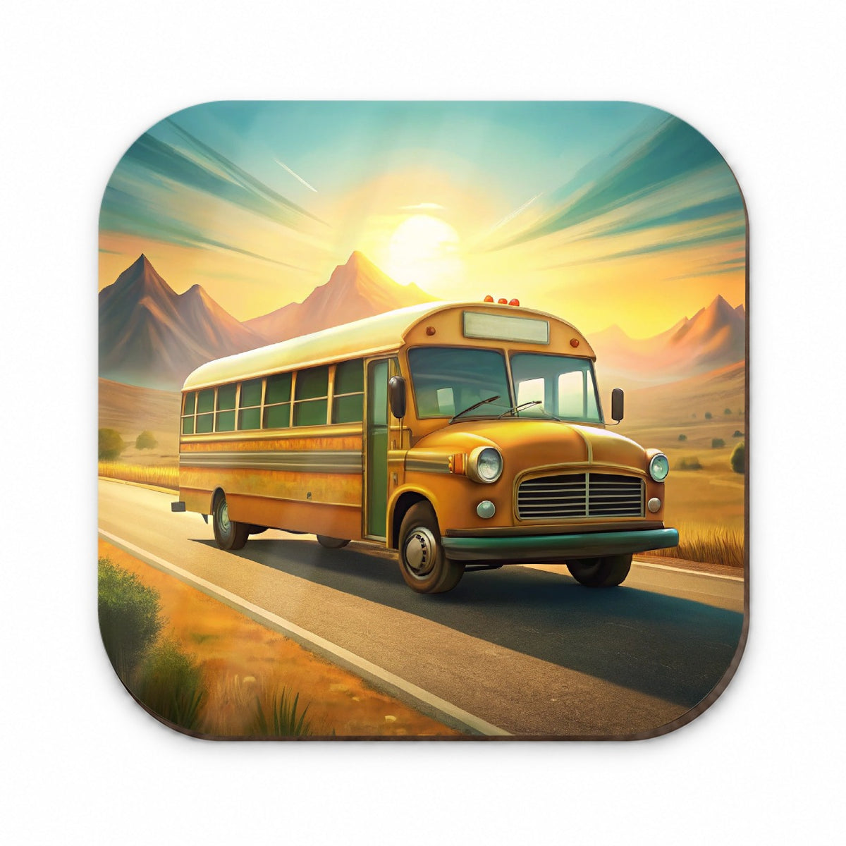 Retro School Bus On Road Fridge Magnet
