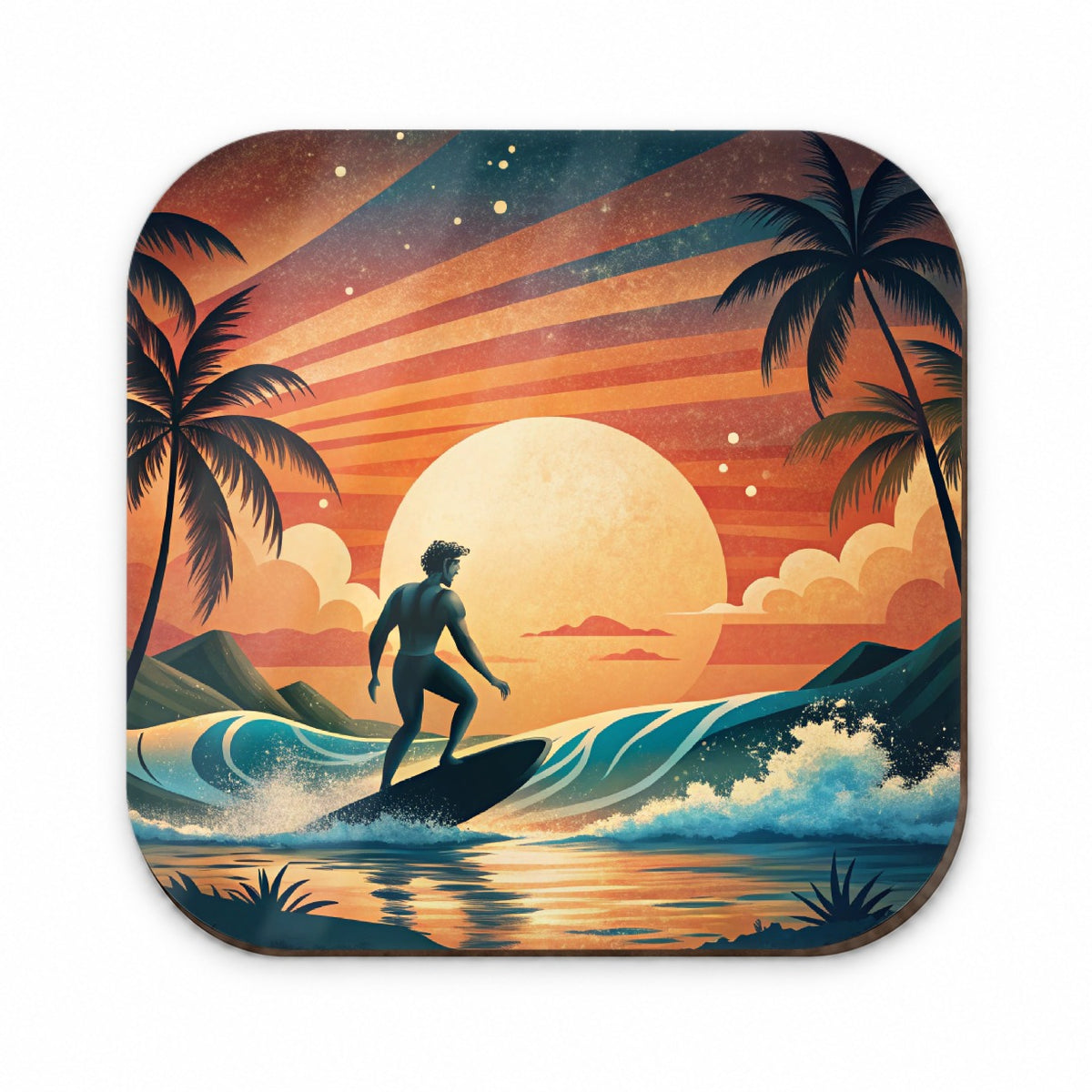 Retro Surfer Beach Tropical Sunset Illustration Fridge Magnet